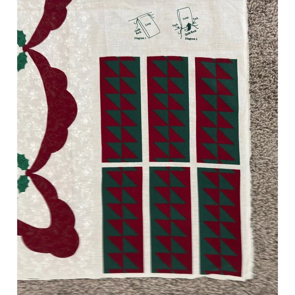 Vtg Wamsutta Christmas Sampler Fabric Panel Cheater Quilt Wall Hanging Uncut 2PC